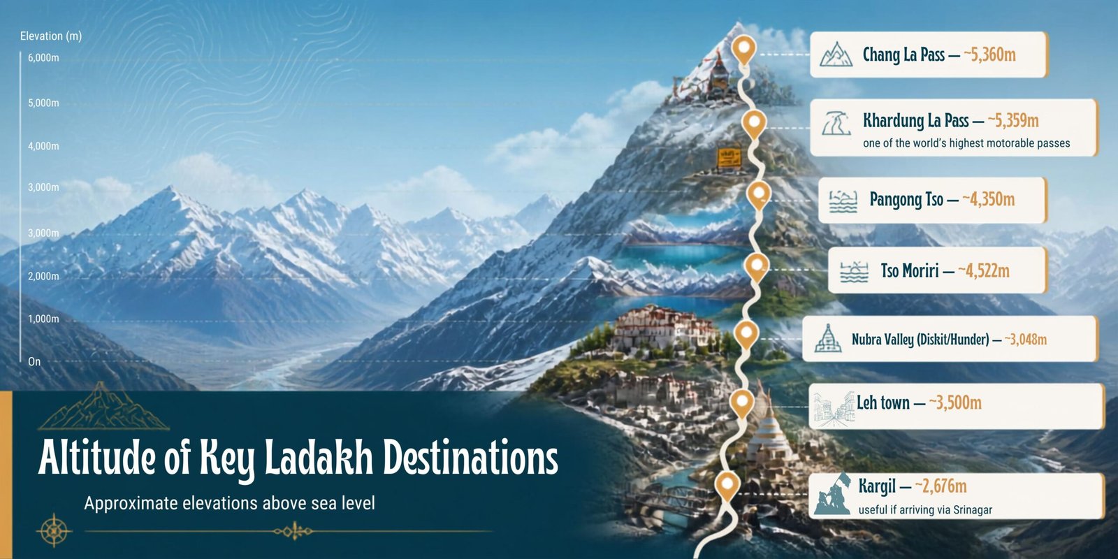 Altitude of Key Ladakh Destinations